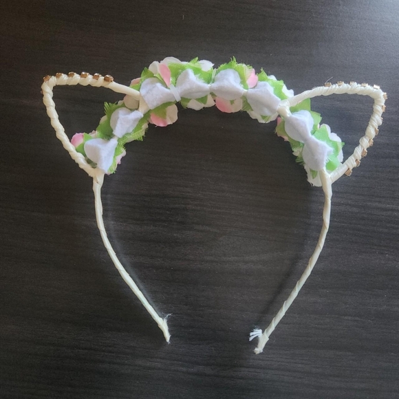 Floral Mcbling Kitty Kitten Cat Ears Flower Crown Headband Hairband Accessory - Picture 3 of 3